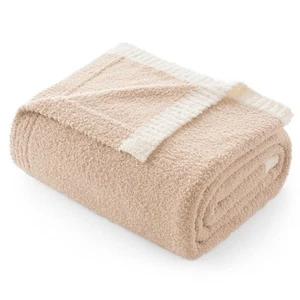 Ultra Soft Throw Blanket for Couch Bed Sofa 50x60 inches, Reversible Beige Bl... - Picture 1 of 7