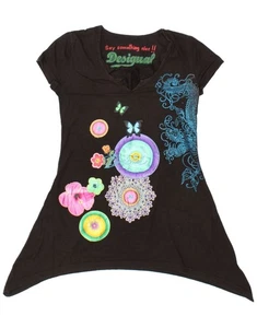 DESIGUAL Womens Graphic Tunic Top UK 8 Small Black Floral Cotton CH21 - Picture 1 of 3