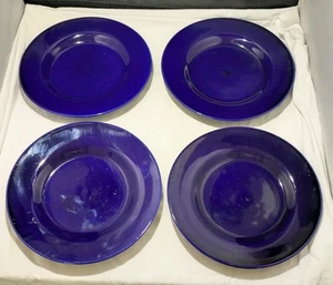 Set Of 4 Ceramic Cobalt Blue 11" Dinner Plates LNC - Picture 1 of 11
