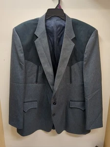 Circle S 52R Blue Sueded Western Yoke Mens Blazer Sport Coat Suit Jacket - Picture 1 of 9