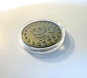 Yes No Happy Serious Skull Face Decision Maker Challenge Coin In Aged Brass - Picture 1 of 9