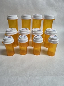 12 Rx Rezept leere BERNSTEIN Pillenflaschen Aufbewahrung Handwerk Nähen Schmuck Angeln - Bild 1 von 3