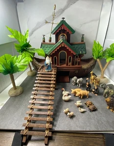 Vintage Noah's Ark Large Wooden Set Polyresin 20 Animals, Noah & Lg Weather Vane - Picture 1 of 24