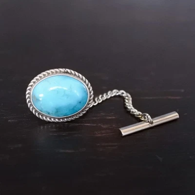 Vintage Native American Tommy Spencer Sterling Silver Turquoise Tie Tack Pin - Image 1 of 4