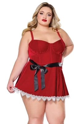 Vestido Babydoll Coquette Diva Navidad Terciopelo Rojo Foto 1 de 4