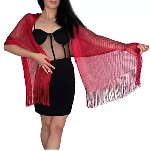 Elegante Sciarpa in Rete Stola Scialle Frange Filo Brillante Foulard Coprispalle - Foto 1 di 16