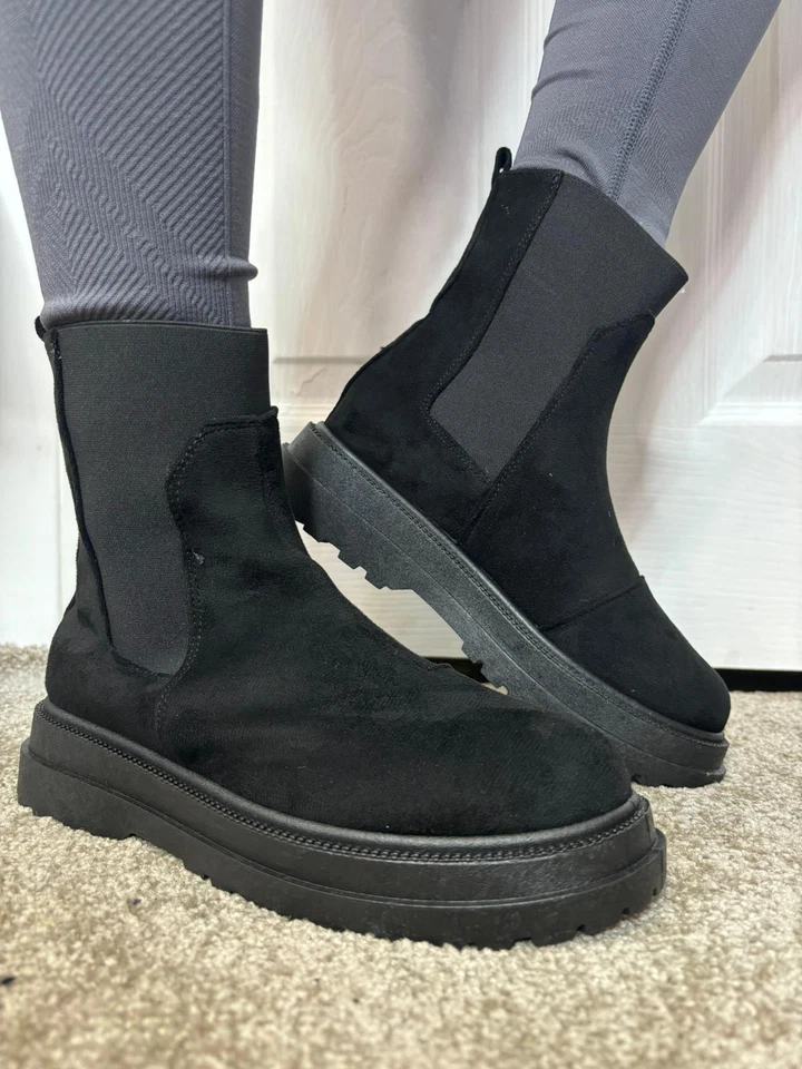 Women Ladies Ankle Chelsea Boots Chunky Goth Army Combat Biker Shoes Size