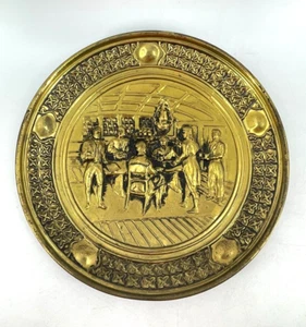 Vtg Brass Repousse Embossed Charger Flue Pipe Cover Wall Hanging 14" Ship Cabin - Picture 1 of 8
