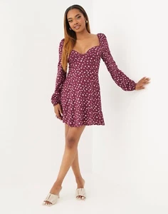 Bardot Lita Printed Long Sleeves Fit & Flare Dress Size 14 L Floral Flower - Picture 1 of 11