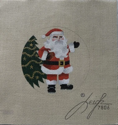 Lienzo Leigh pintado a mano punta de aguja Santa con árbol 18ct adorno 5" 7806 Foto 1 de 4