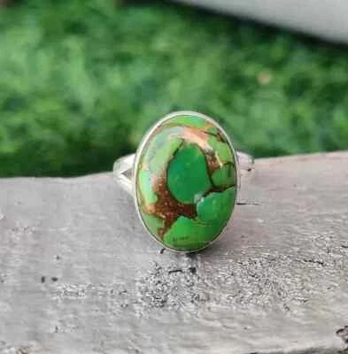 Handmade 925 Silver Green Copper Turquoise Statement Woman Ring All Size  R54 - Image 1 of 4