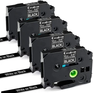 4PK TZ335 TZe335 Compatible Brother P-Touch Label Maker Tape 12mm White on Black - Picture 1 of 12