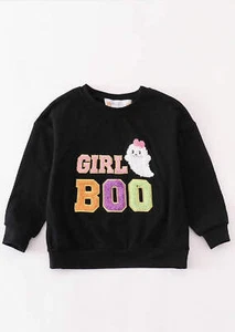 Girl's Boutique Halloween Boo Chenille Patch Embroidered Embroidery Sweater Sibl - Picture 1 of 12