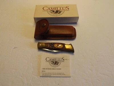 Vintage Camillus #11 Lockback Knife & Sheath w/ Steel Workers Advertising -VG - Image 1 of 4