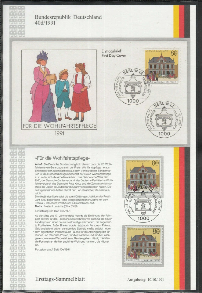 Germany 1991: First day collection sheet BRD ETSB  POST OFFICE: LAUSCHA Woman  - Image 1 of 1