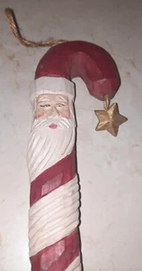 Carved Santa Candy Cane Ornament - Picture 1 of 6