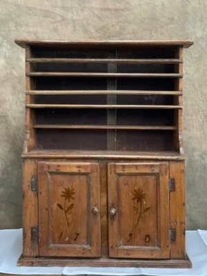 Early American Primitive step-back Pine Childs pewter cupboard, inlay dated 1790 - Image 1 of 4