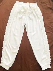 OCEAN DRIVE White Lace Drawstring Beach Joggers Size L Elastic Waist NWT - Picture 1 of 4