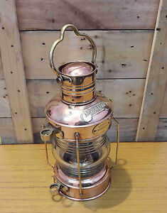 Brass & Copper Anchor Oil Lamp 14 " Nautical Maritime Ship Lantern Boat Lamp