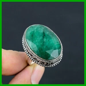 Damen Day Sale 925 Silber Oval Natur Sambischer Emrald Statement Vintage Ring - Bild 1 von 6