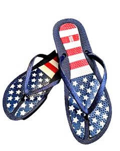 NEW WAVE ZONE Flip Flops Red White Blue Metallic Stars/stripes Women's Size 8 SR - Picture 1 of 8