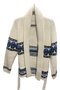 Vintage 1970s Open Cardigan Sweater Cream Long Sleeve Hand Knit S-M - Picture 1 of 9