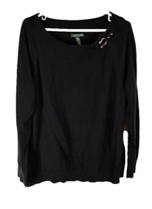 Lauren Ralph Lauren Women's Sweater Size 2X Black Boat Neck Buckle Accent Top - Picture 1 of 6