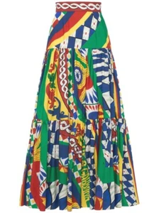 Dolce & Gabbana Skirt Sicily Caretto Cotton A-line Maxi Long Poplin 44IT UK12 L - Picture 1 of 6