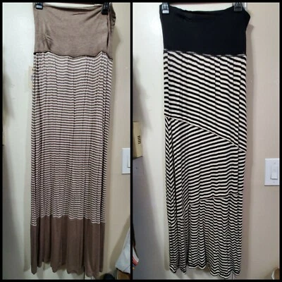 Maxi Falda Studio M Negra Marrón Beige Convertible Estampado a Rayas ~ M, L M3020 Foto 1 de 4