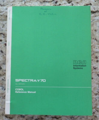 Vintage SPECTRA 70 RCA All Systems COBOL Reference Manual Dated 1969 - Image 1 of 4