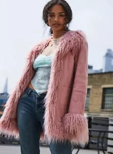 Amazing Pink Afghan Coat Penny Lane Urban Outfitters Fur Hippy Y2K - 6 8 10 - Picture 1 of 11