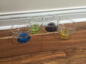 Set 4 desert sorbet glass cups clear colored stem foot  blue green yellow purple - Picture 1 of 8