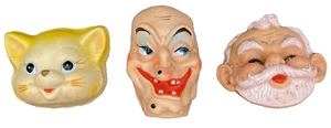 Rubber/Plastic Doll Faces Craft Lot 4pc Cat Duck Santa Japan Character Creepy - Picture 1 of 11