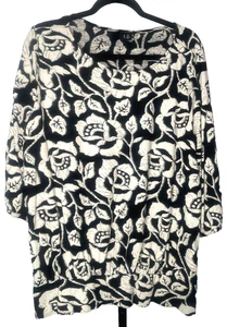 Blusa Top Lucky Brand Mujer Talla 2X Negra Blanca Floral Ligera Manga 3/4 - Imagen 1 de 9