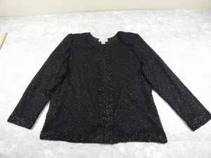 Laurence Kazer Jacket Womens 1X Black Sequence Formal Silk Beaded Evening Wear - Picture 1 of 17