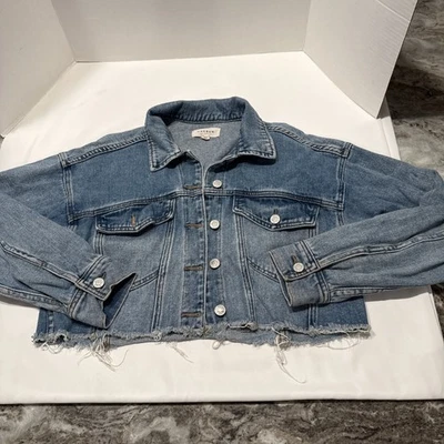 PacSun Women's Size XS/S Cropped Distressed Raw Edge Denim Jacket - Image 1 of 4