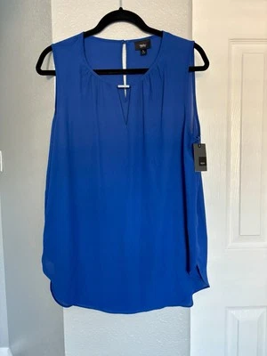 Mossimo Women’s Top L Blue Sleeveles Round Neck Elegant Summer Pleated - Изображение 1 из 4