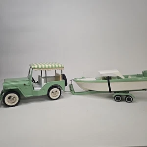 Tonka (Oldtimer) Jeep Zugboot und Trailer. 60er Jahre "RAR" - Bild 1 von 12
