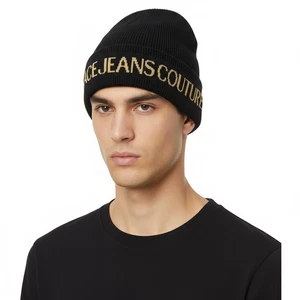 Versace Jeans Couture Negro/Dorado Clásico Tejido Firma Gorro - Imagen 1 de 6