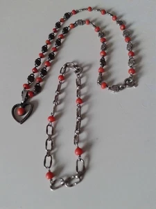 Art Deco Halskette mit Herzanhänger + Armband mit Koralle 835 Silber um 1920 - Bild 1 von 4