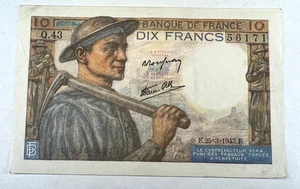1943 France 10 Ten Dix Francs, Miner, Cows, and Women with baby - Picture 1 of 2