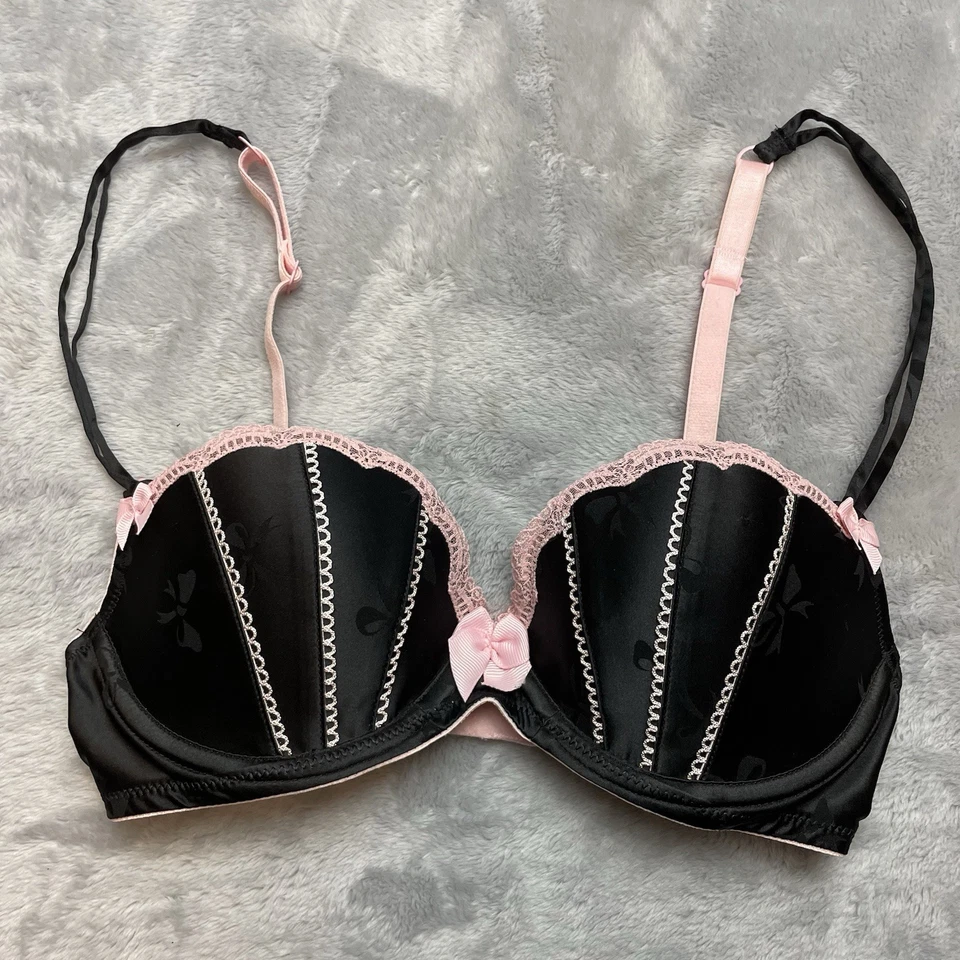 Victoria's Secret сексуальный маленькая вещь бюстгальтер 32D черный розовый русалка литой пуш-ап - Изображение 1 из 4