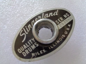1970s VINTAGE SLINGERLAND  BLACK & SILVER COLOR  BADGE+GROMMET MADE IN NILES USA - Picture 1 of 6