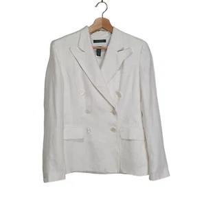 Lauren Ralph Lauren US 2 AU 6 White Linen Collared Double Breasted Blazer Jacket - Picture 1 of 8