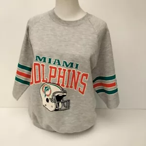 Authentic Vintage Grey Miami Dolphins Sweater Size M NFL Cutoff Sleeves 90s - Picture 1 of 8