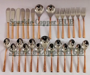 Antique Copper Stainless Steel Flatware Silverware 27 Piece Western Cutlery Set - Picture 1 of 12
