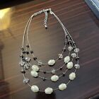 Chicos Silvertone four strand wire necklace pearl clear beads