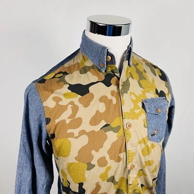 Staple Pigeon Brand Small Shirt Blue Chambray Camouflage Cotton Button Down - Image 1 of 4