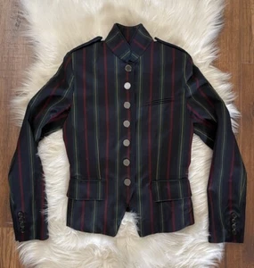 Shanghai Tang SIZE 2 (XS) Stripe Mandarin Blazer Jacket Navy - Picture 1 of 17