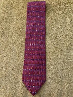 Richel 100% Silk Tie Spain Red w/ Geometric Equestrian Print 3.5"W GUC - Image 1 of 4